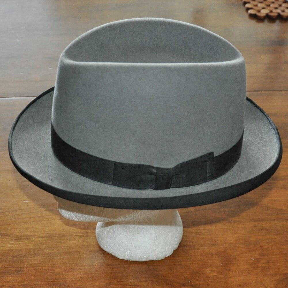Vintage Stetson Derby Bowler Grey & Black Wool Felt Hat 7 1/4